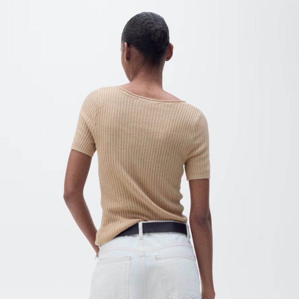 NWT Mango Beige Ribbed Knit Top Size Small - Picture 3 of 5